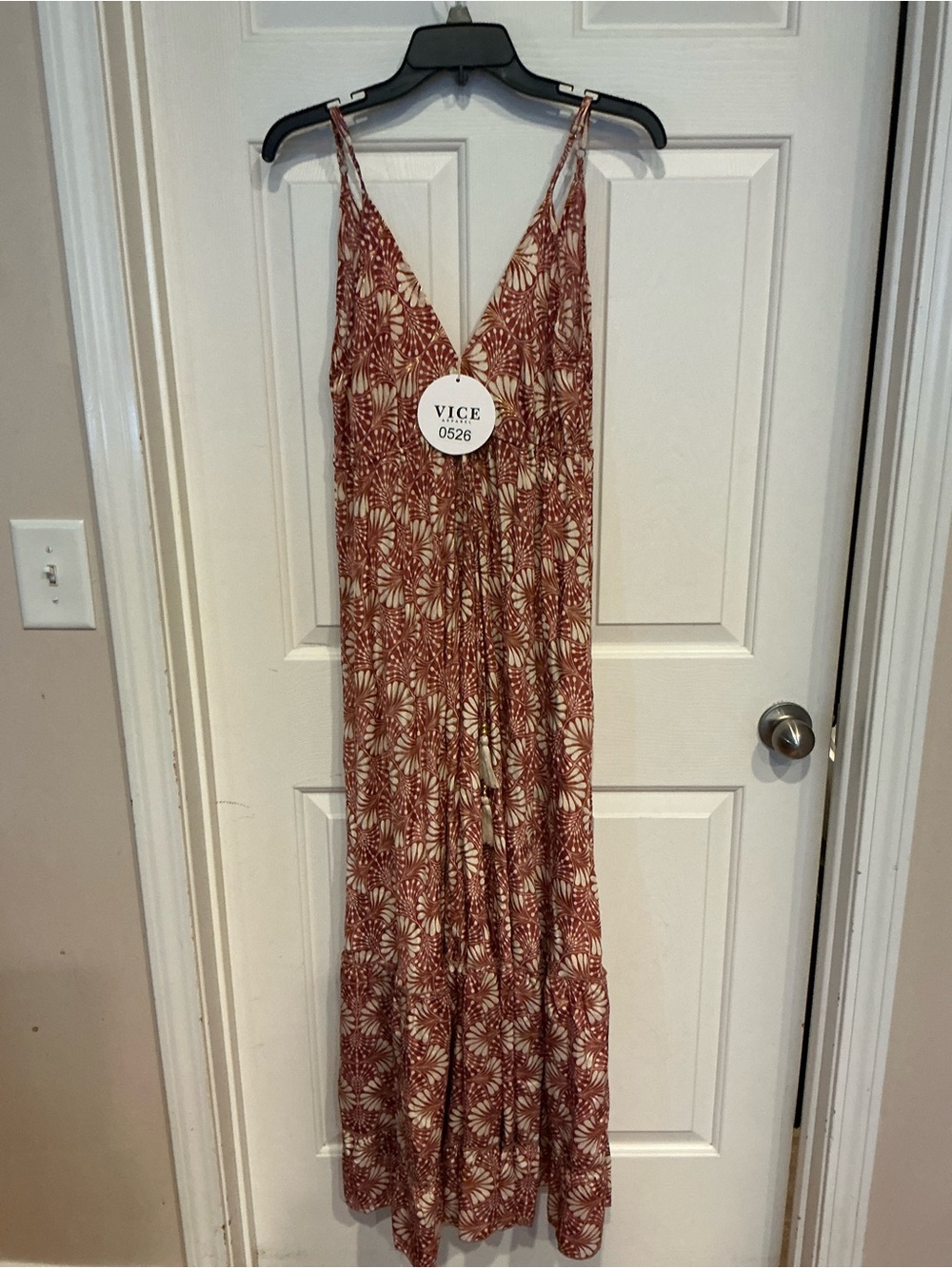 Rust and Cream Floral Maxi Dress with V-Neck